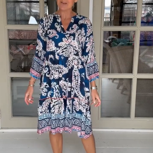 Vestido de ocio para mujeres con cuello en V y patrón de flores