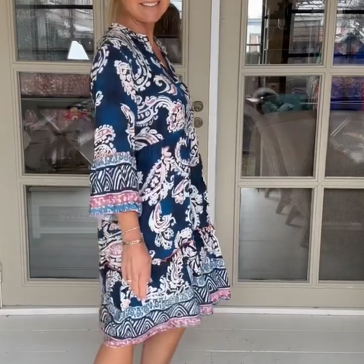 Vestido de ocio para mujeres con cuello en V y patrón de flores