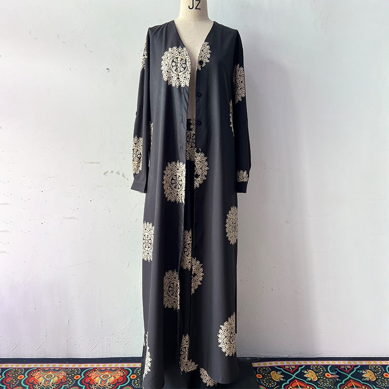 🌺Conjunto de dos piezas de top holgado con cuello en V y pantalones anchos estampados para mujer