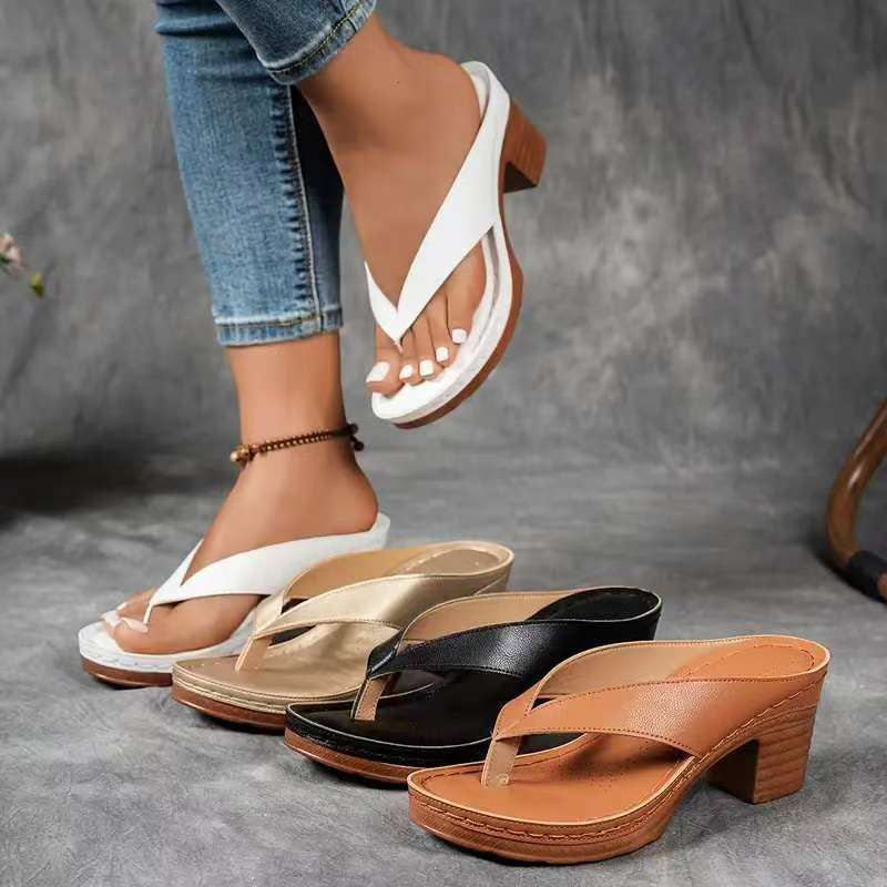 Chanclas de mujer con tacón grueso para verano🌧️🌷Suela suave y antideslizante.