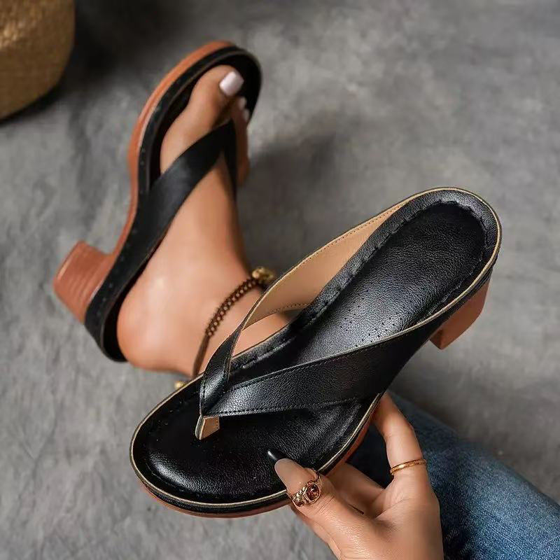 Chanclas de mujer con tacón grueso para verano🌧️🌷Suela suave y antideslizante.