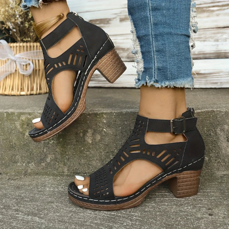 🏖️Descuento de verano -50💃Sandalias versátiles de punta abierta con tacón medio.👠