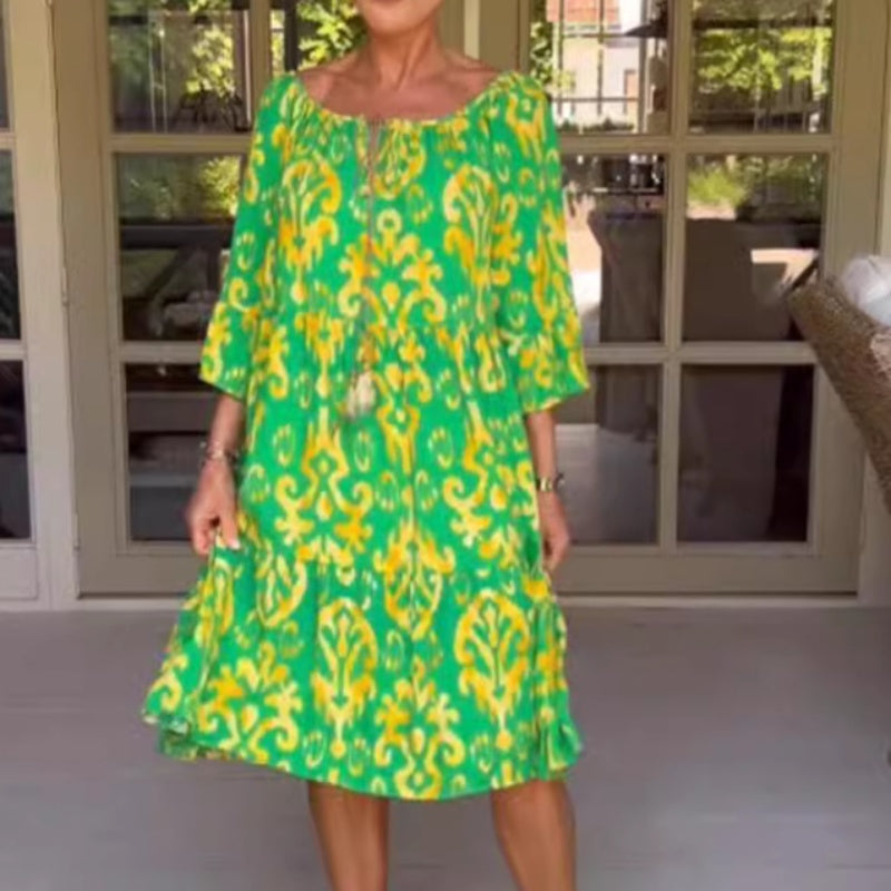Midikleid con un ajuste suelto y dobladillo con volantes para las mujeres