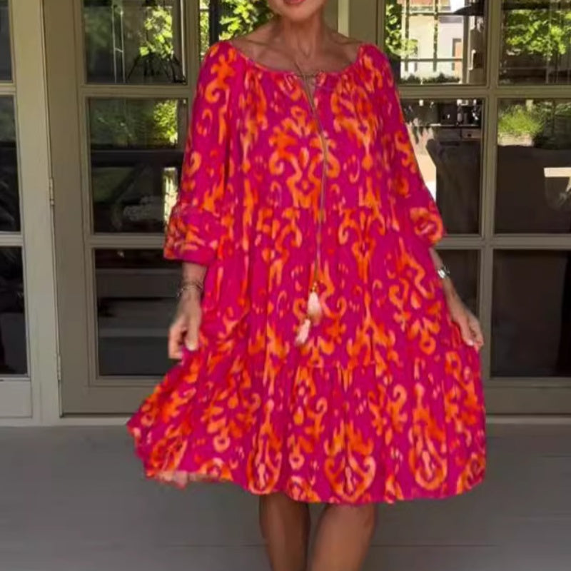 Midikleid con un ajuste suelto y dobladillo con volantes para las mujeres