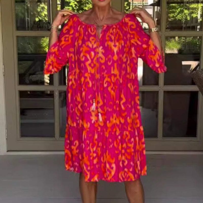 Midikleid con un ajuste suelto y dobladillo con volantes para las mujeres