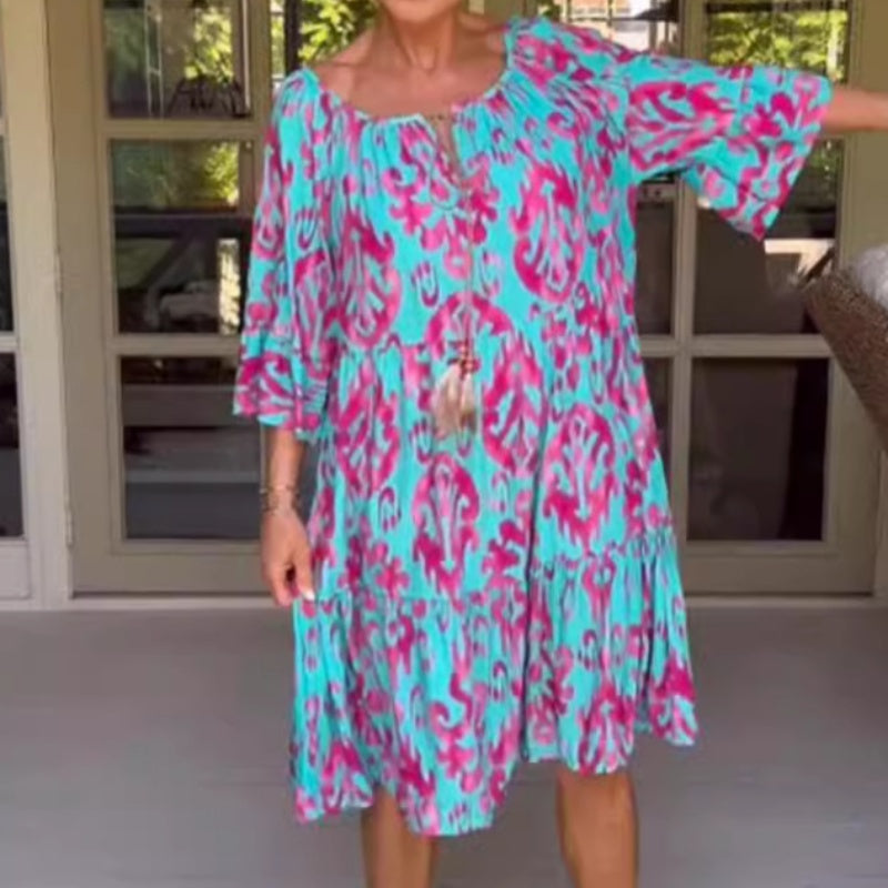 Midikleid con un ajuste suelto y dobladillo con volantes para las mujeres