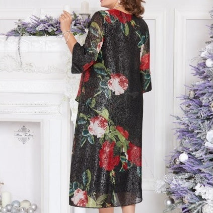 Damen-Runden-Ausschnitt-Druck-Kleid
