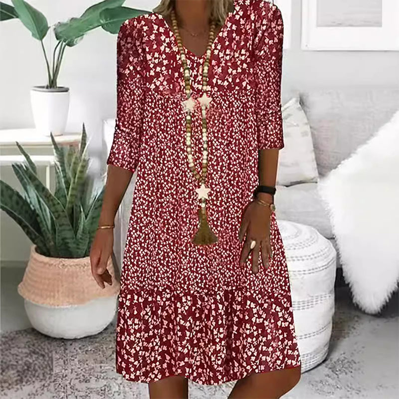 Vestidos de cuello en V de manga media con estampados de moda para mujer🌸