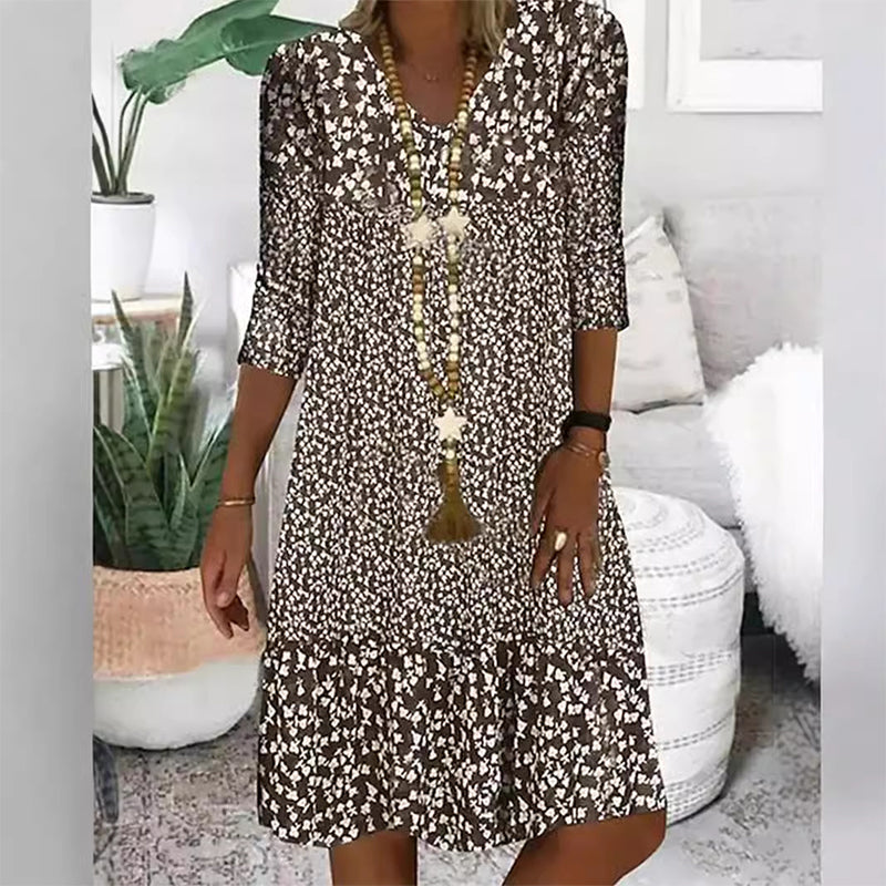 Vestidos de cuello en V de manga media con estampados de moda para mujer🌸