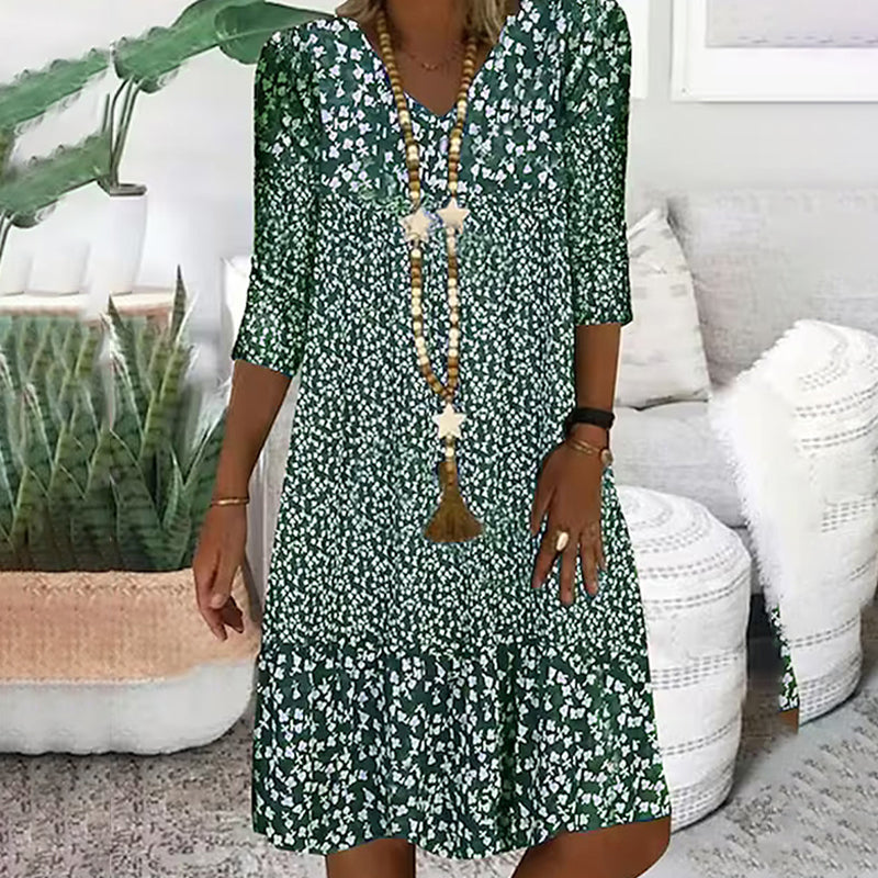 Vestidos de cuello en V de manga media con estampados de moda para mujer🌸