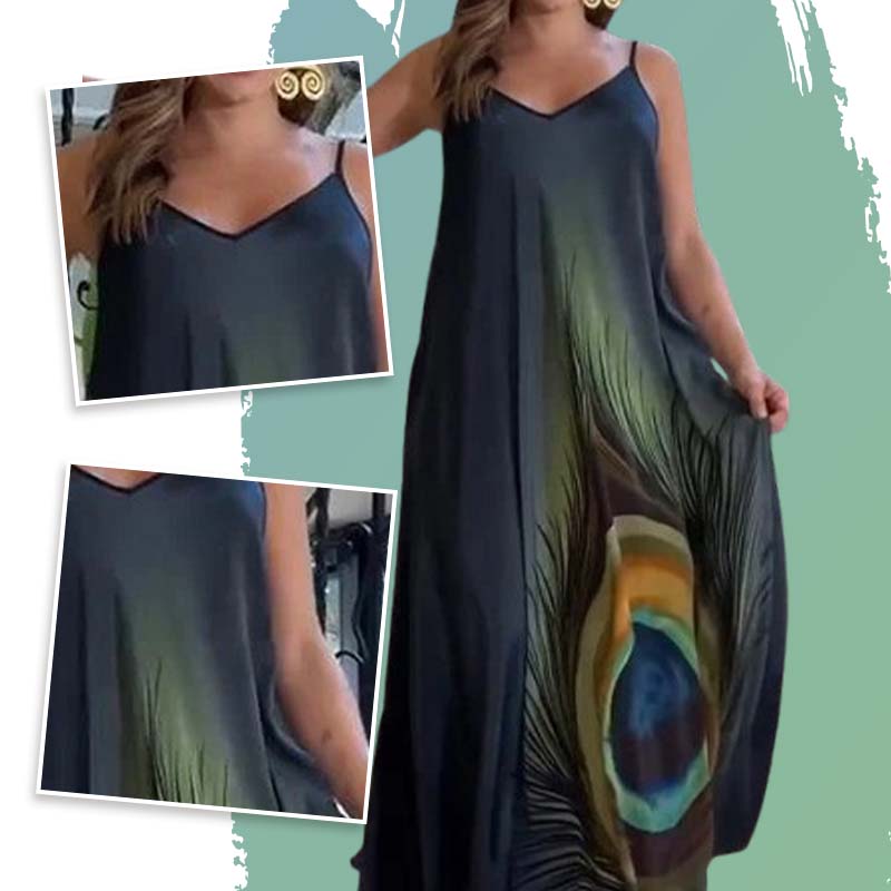 Vestido maxi más suelto con correas de espagueti y patrones de flores