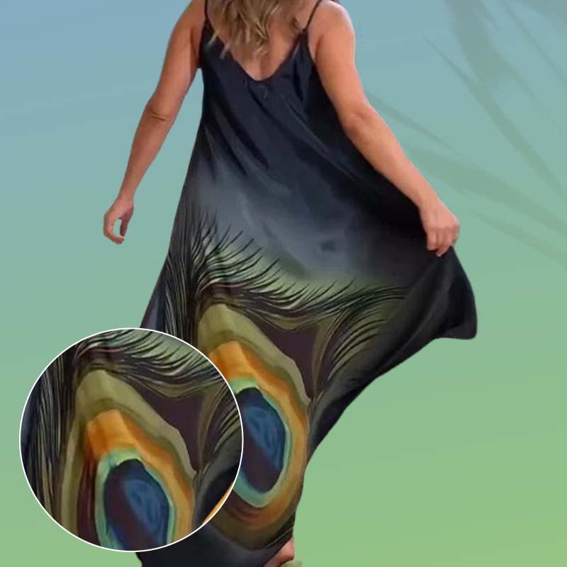 Vestido maxi más suelto con correas de espagueti y patrones de flores
