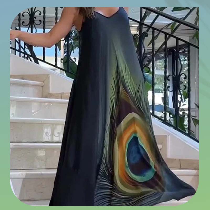 Vestido maxi más suelto con correas de espagueti y patrones de flores