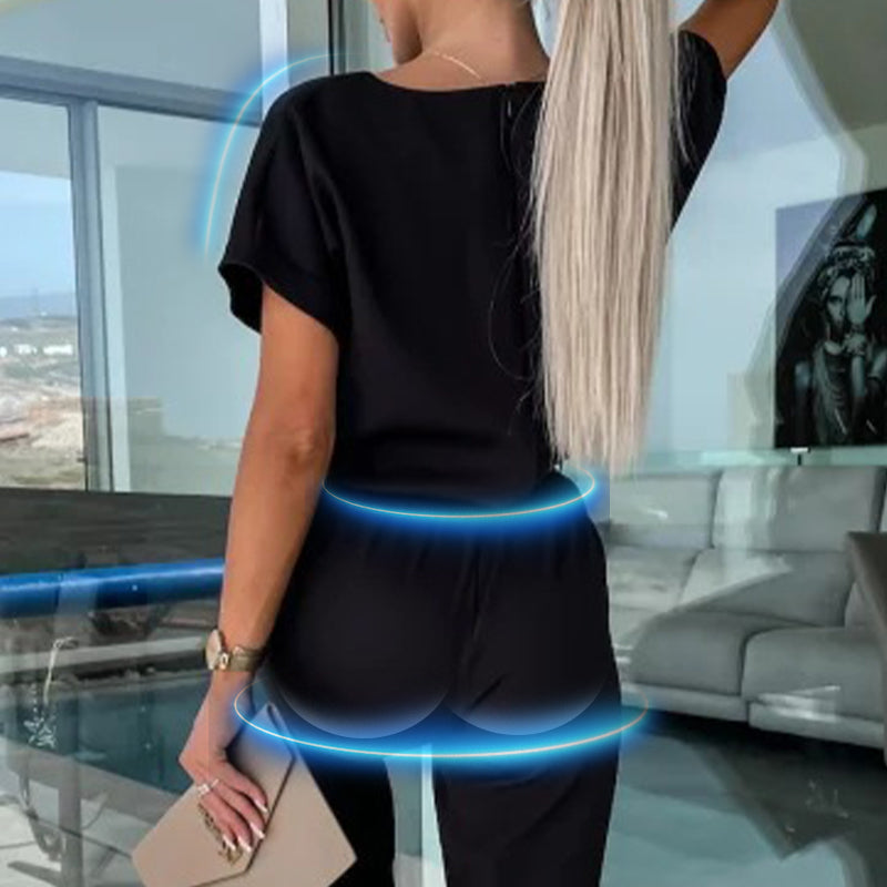 💕Venta limitada 50% de descuento en el moderno mono de manga corta con cuello en V y cintura anudada