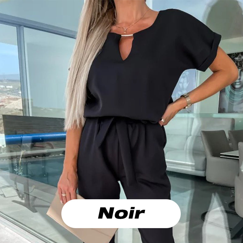 💕Venta limitada 50% de descuento en el moderno mono de manga corta con cuello en V y cintura anudada