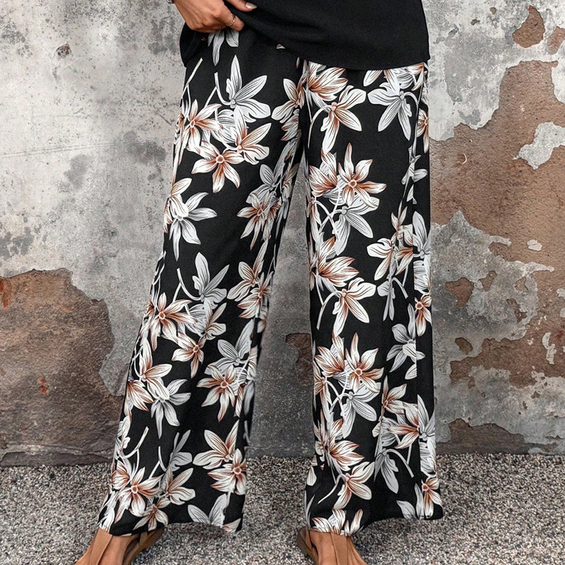 🌸 Conjunto casual de mujer con pantalón ancho y top de manga corta con estampado floral