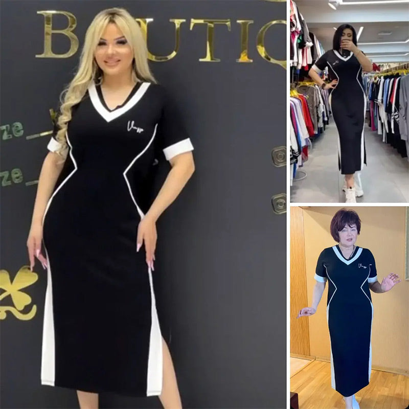 💥50% de descuento💥 Vestido ajustado de rayas con cuello en V para mujer