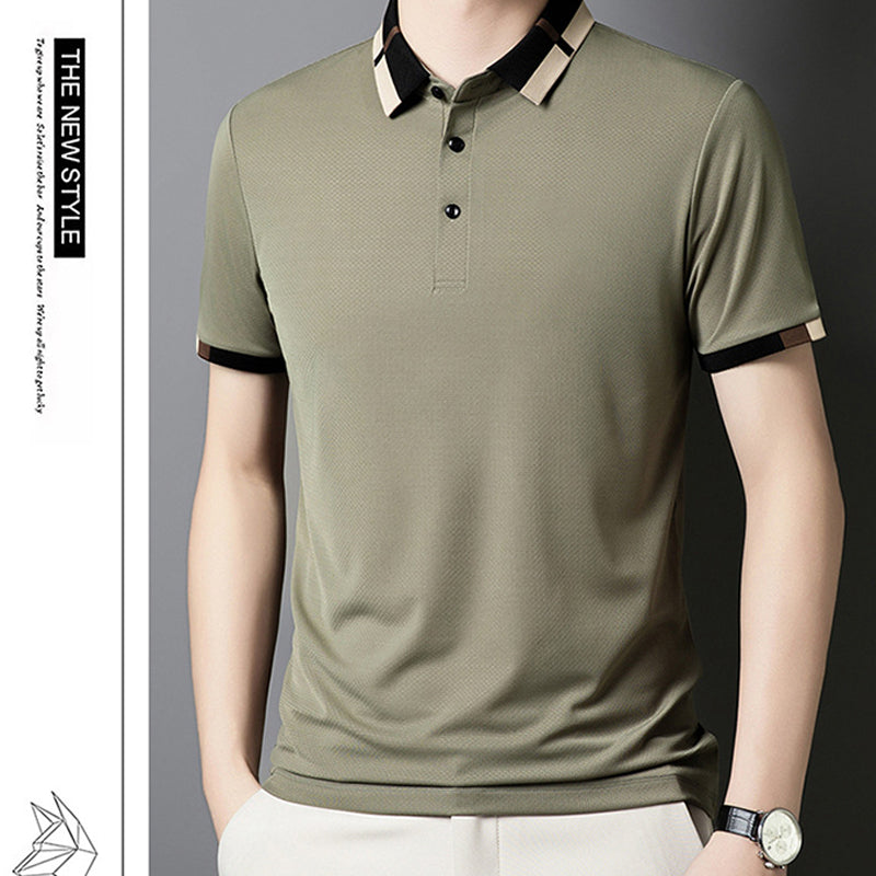 🔥Heute 50% Rabatt🔥Herren Stretch Ice Silk Kurzarm-T-Shirt mit Rever