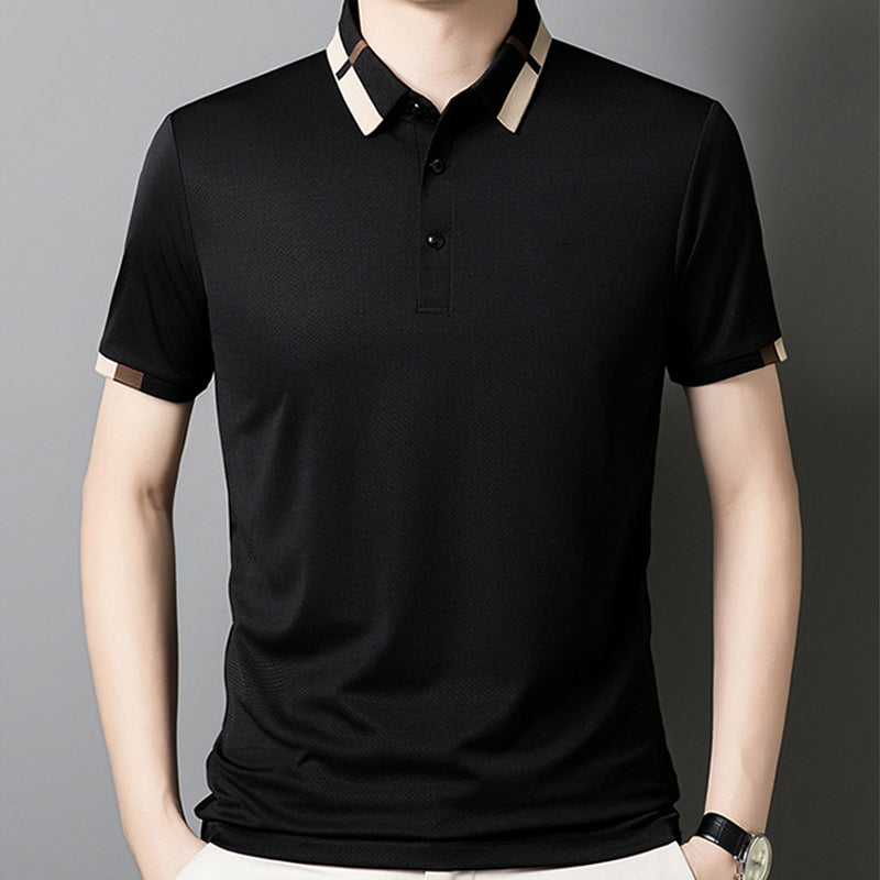 🔥Heute 50% Rabatt🔥Herren Stretch Ice Silk Kurzarm-T-Shirt mit Rever