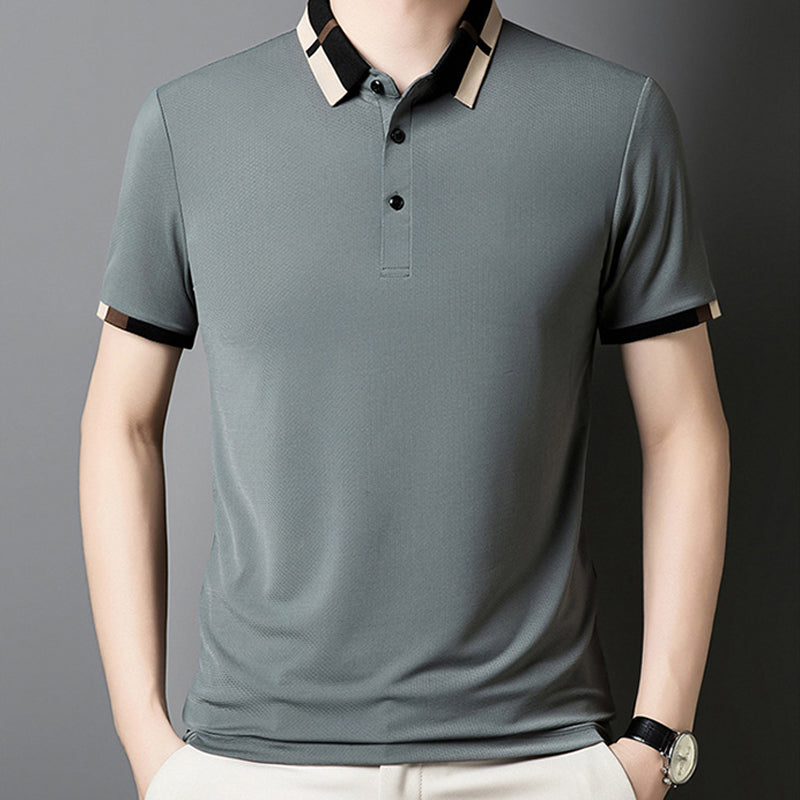 🔥Heute 50% Rabatt🔥Herren Stretch Ice Silk Kurzarm-T-Shirt mit Rever
