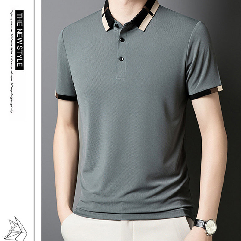 🔥Heute 50% Rabatt🔥Herren Stretch Ice Silk Kurzarm-T-Shirt mit Rever