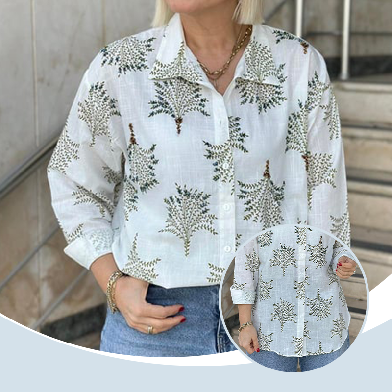 🍁Lässiges Damenhemd mit botanischem Aufdruck✨