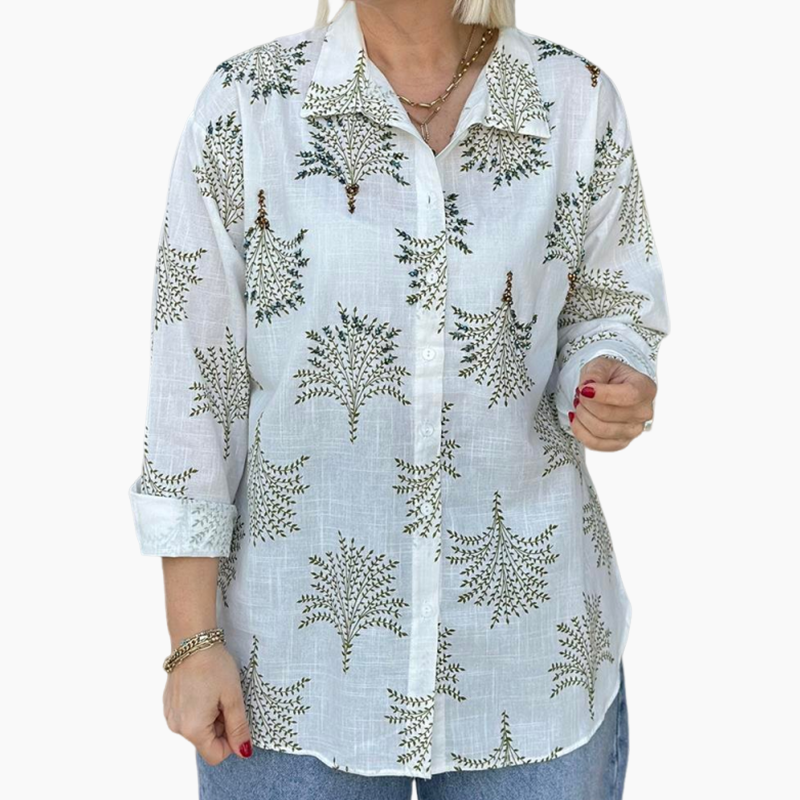 🍁Lässiges Damenhemd mit botanischem Aufdruck✨