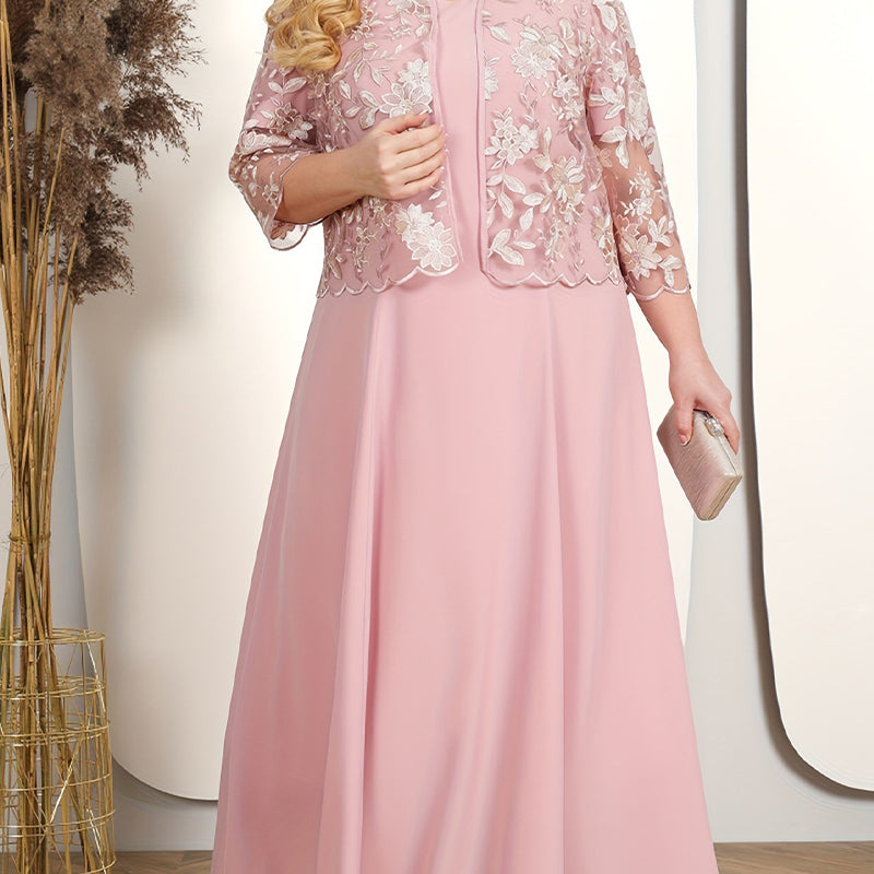 ✨💃Vestido de mujer liso con chaqueta de encaje bordado