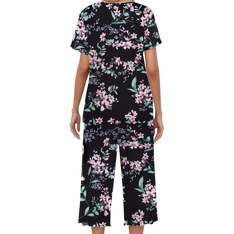 💐Siéntete bien con el esplendor floral: tu día a día, a tu estilo. Conjunto de pijama estampado para mujer con top y pantalón.