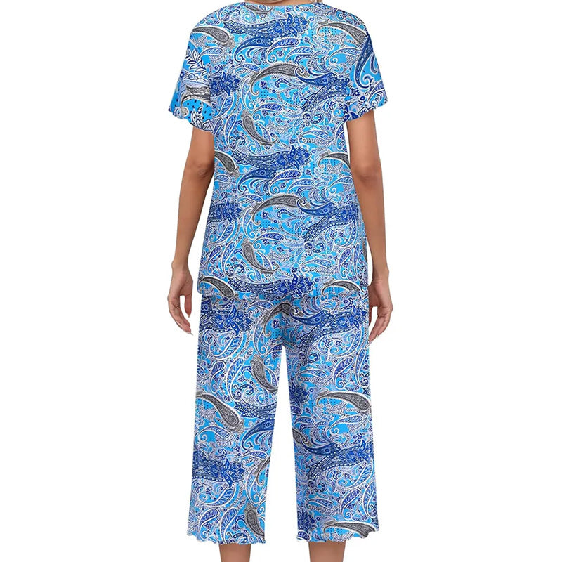 💐Siéntete bien con el esplendor floral: tu día a día, a tu estilo. Conjunto de pijama estampado para mujer con top y pantalón.