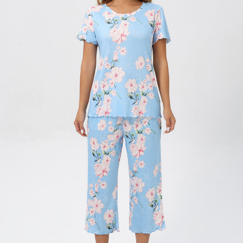 💐Siéntete bien con el esplendor floral: tu día a día, a tu estilo. Conjunto de pijama estampado para mujer con top y pantalón.