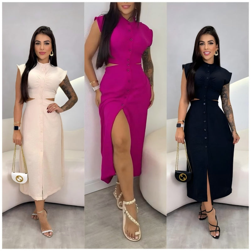 🌼Elegante vestido con abertura y mangas cortas para mujer