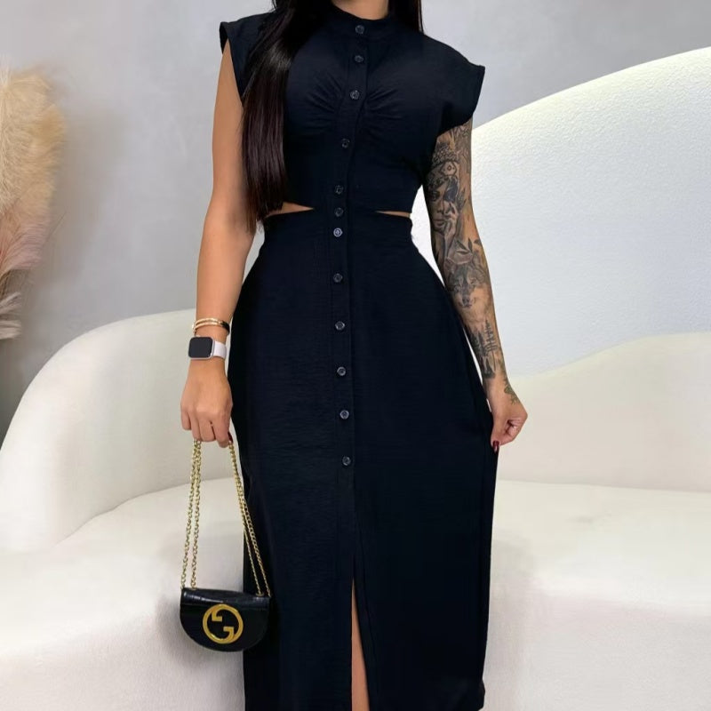 🌼Elegante vestido con abertura y mangas cortas para mujer