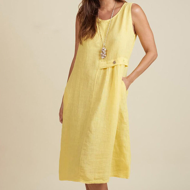 Damas sueltas, vestidos de ocio sin mangas con un escote circular