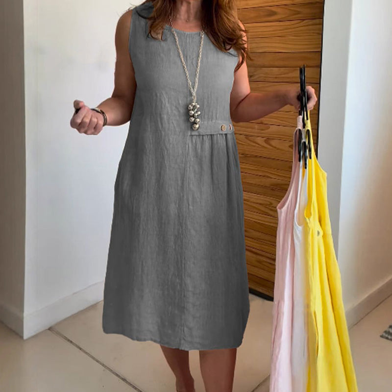 Damas sueltas, vestidos de ocio sin mangas con un escote circular