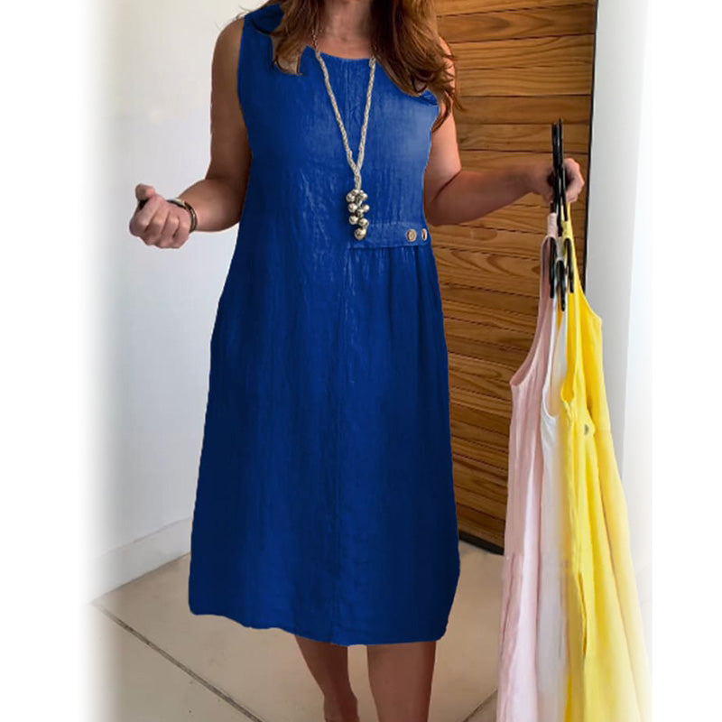 Damas sueltas, vestidos de ocio sin mangas con un escote circular