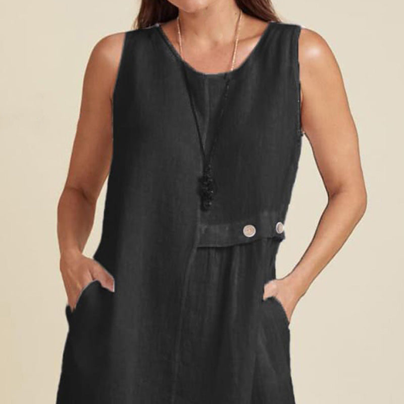 Damas sueltas, vestidos de ocio sin mangas con un escote circular
