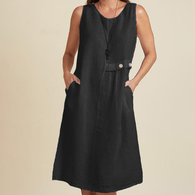 Damas sueltas, vestidos de ocio sin mangas con un escote circular