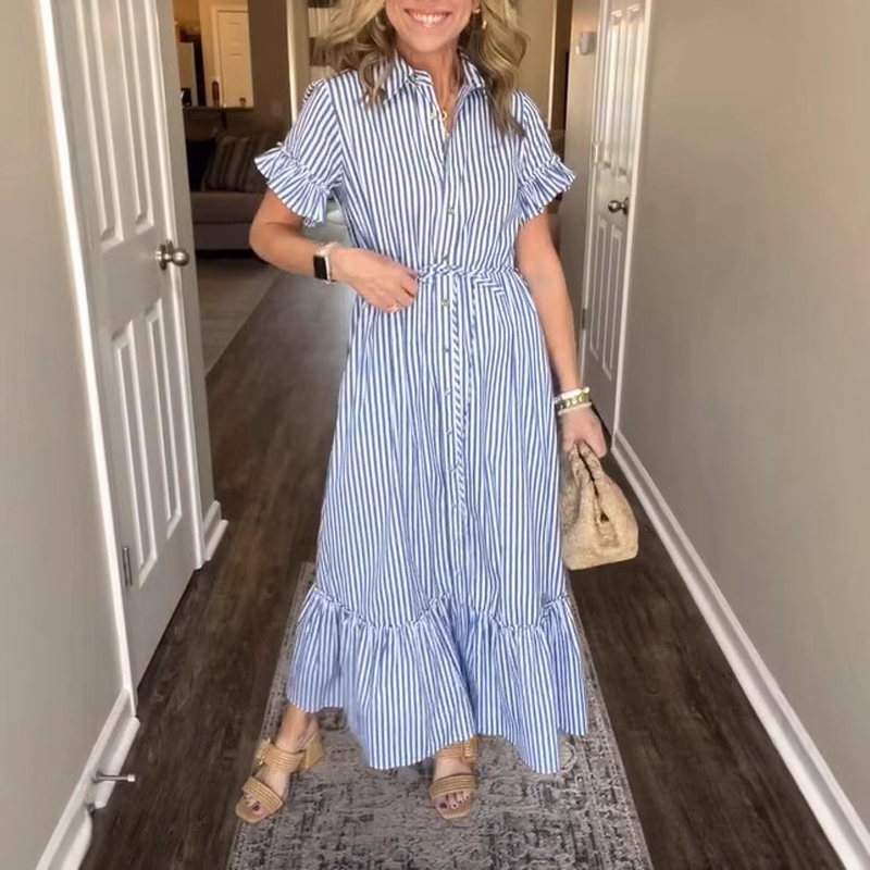 🔥 👗NUEVO 2025: Vestido con volantes azul y blanco y lazo ¡Ahora – Ahorra un 35%!
