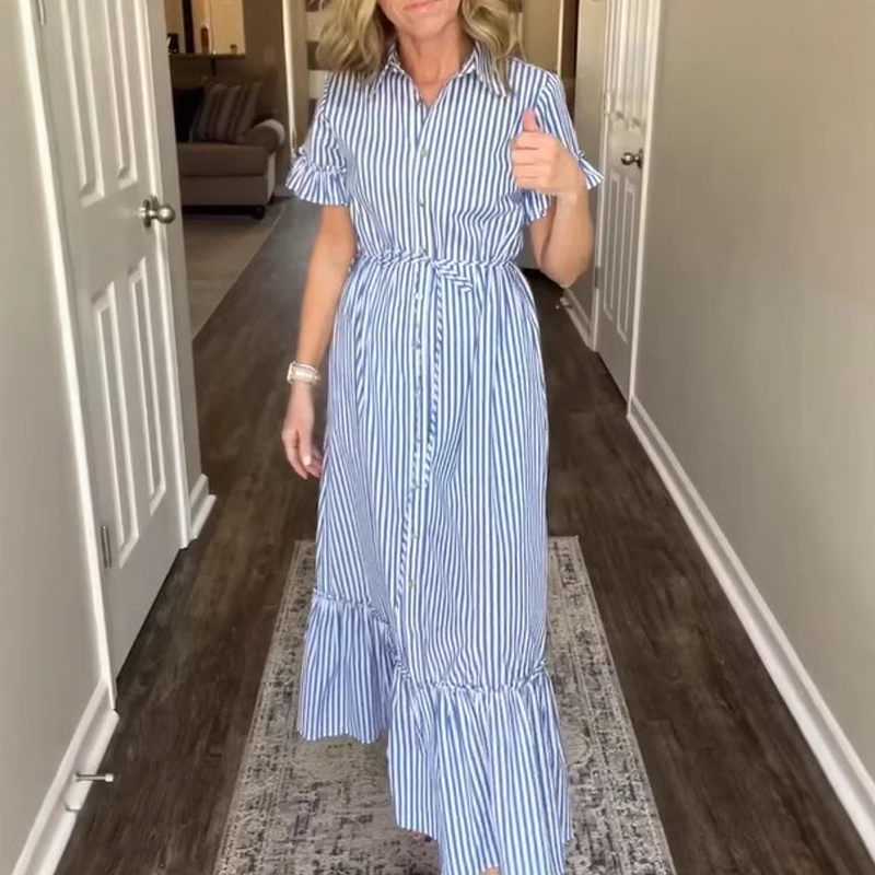 🔥 👗NUEVO 2025: Vestido con volantes azul y blanco y lazo ¡Ahora – Ahorra un 35%!
