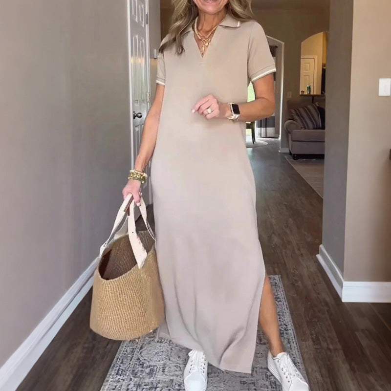 Vestido de blusa para mujeres en longitud máxima con hendidura lateral