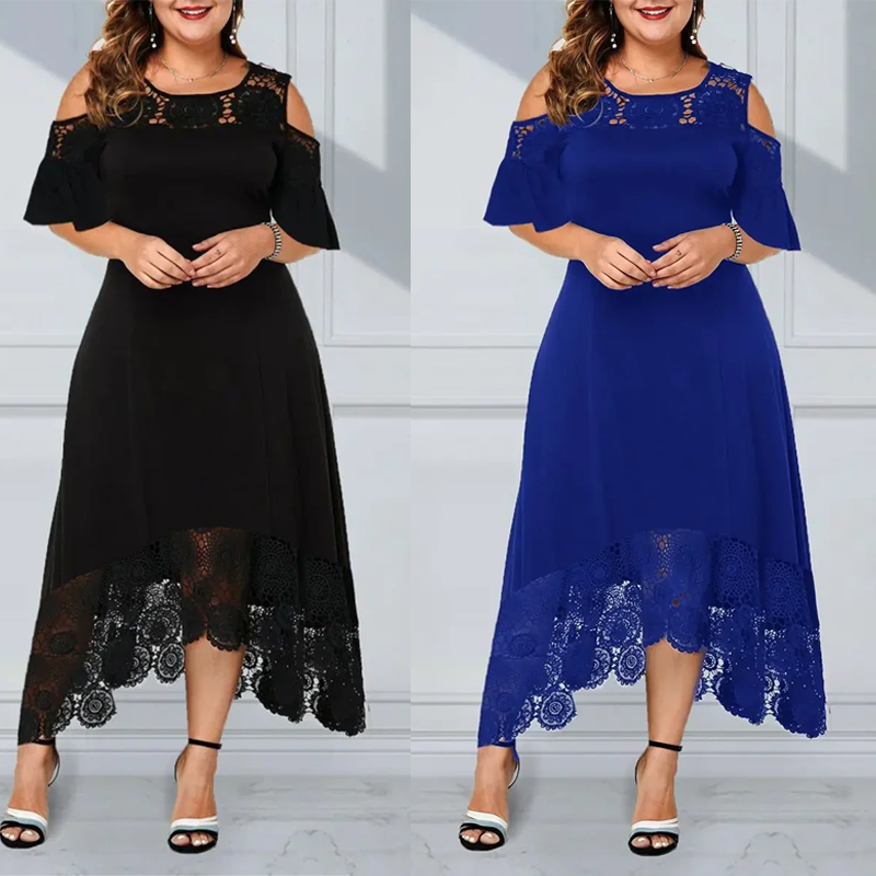 Vestido de hombro elegante para mujeres con una base de encaje