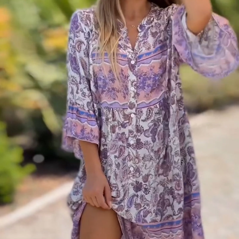 💞Was soll ich morgen anziehen?👗Damen Floral V-Neck Dress