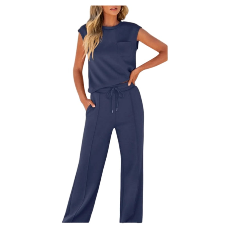 😍Conjunto casual de 2 piezas para mujer con top sin mangas y pantalón con cordón.