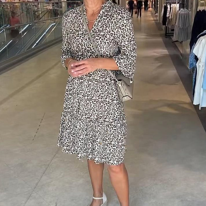 🎉 Rebajas de verano 55% de descuento 🛍️Vestido holgado con cuello en V y estampado de leopardo para mujer