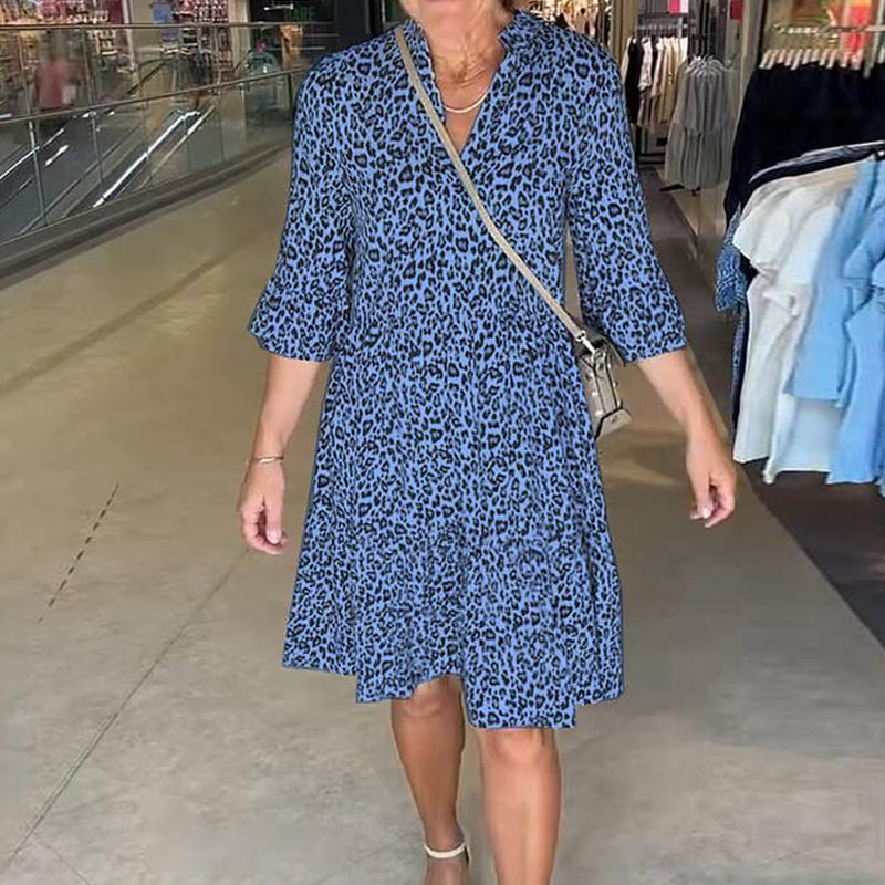 🎉 Rebajas de verano 55% de descuento 🛍️Vestido holgado con cuello en V y estampado de leopardo para mujer