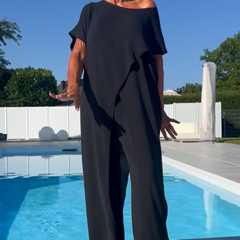 💕Solid Color Off-Shoulder Top & Pants Set