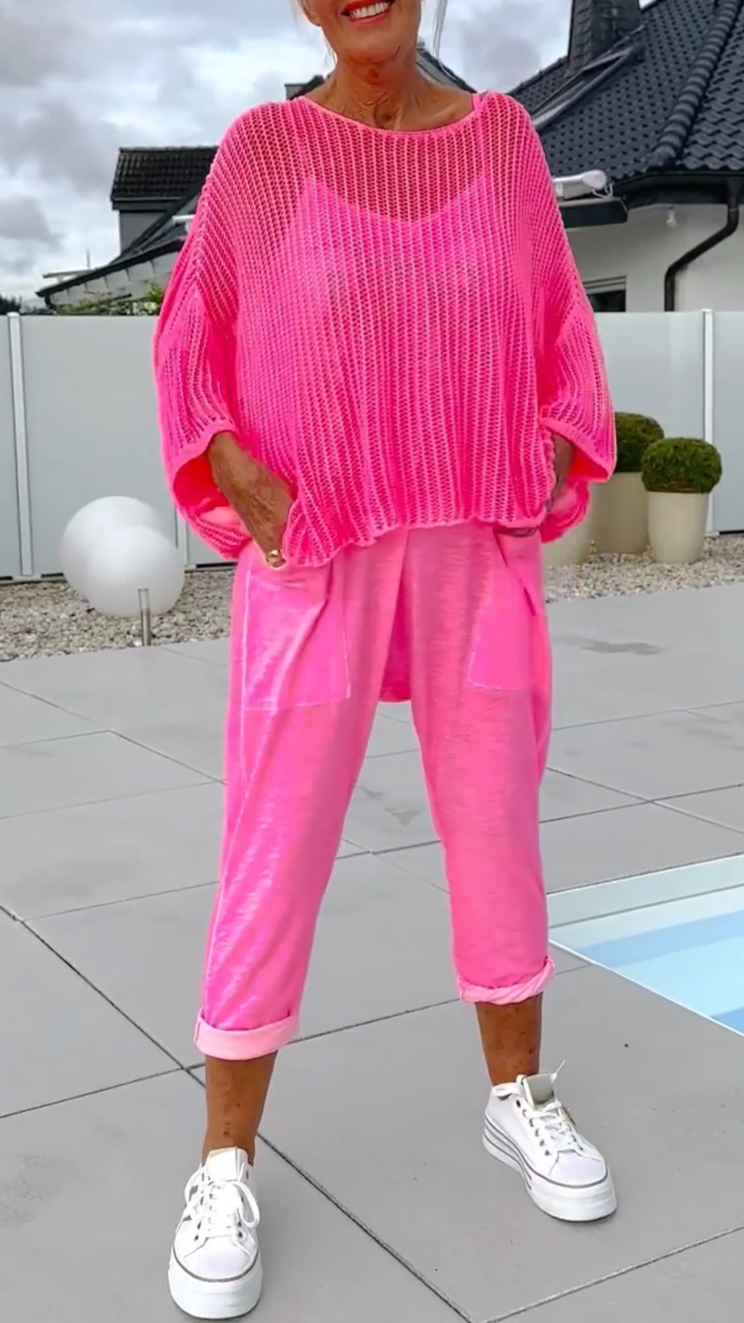 Mujeres monstruos con pantalones e impresión de letras + Hohler Kittel-Freizeitzug