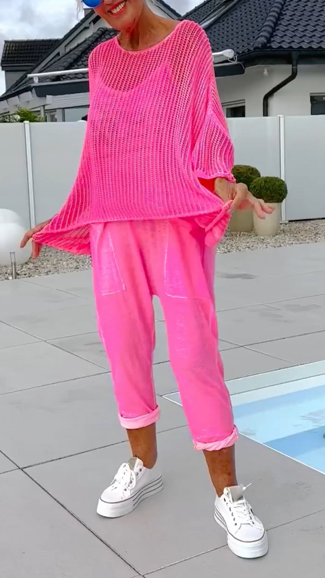 Mujeres monstruos con pantalones e impresión de letras + Hohler Kittel-Freizeitzug