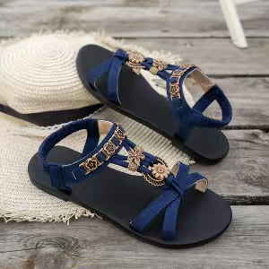 👡 LIMITIERTES ANGEBOT:50% RABATT! 🌼 Flache Damen-Sandalen – Runde Zehen, Atmungsaktiv, Verstellbarer Knöchelriemen & Blumen-Dekor ✨